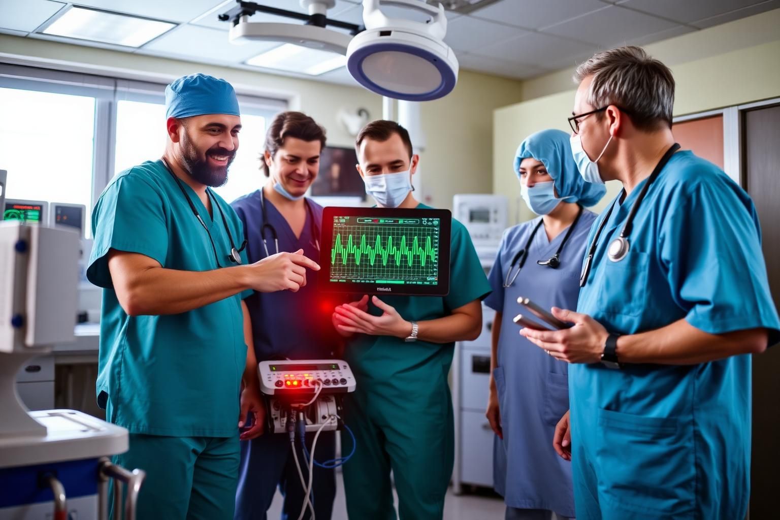 ICU team collaborating around a live patient monitor